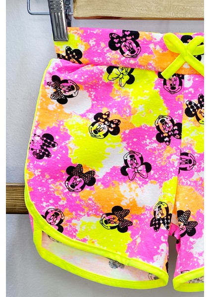 Kız Çocuk Şort Baskılı Fiyonklu Beli Lastikli A22 modelleri