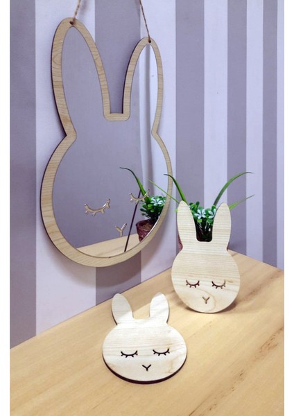 Tavşanlı Çocuk Odası Dekoru Ahşap Üzeri Pleksi Ayna Kaplama 3lü Set