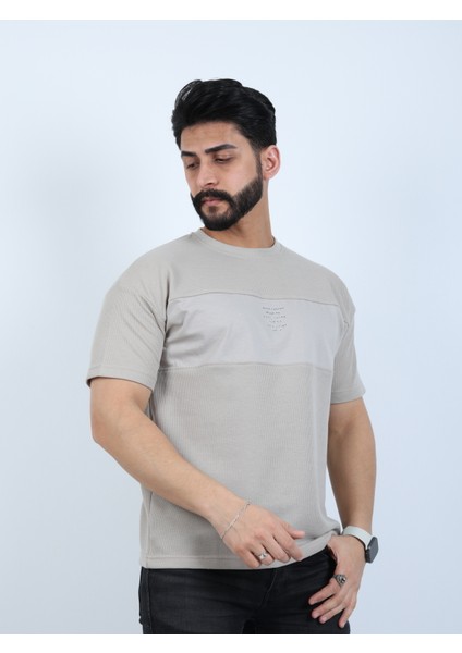 Erkek Bisiklet Yaka Baskılı Oversize Tişört