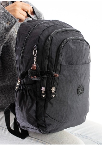 Krinkıl Suya Dayanıklı Büyük Boy Siyah Klinkır Sırt Çantası Seyahat Okul Çanta 14 Lise