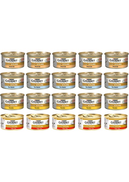 20 Adet Karışık Lezzetli Kıyılmış Kedi Konserve Maması 20X85GR