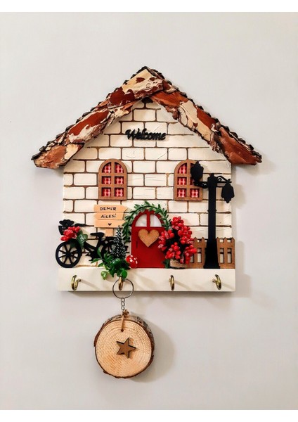Duvar Anahtarlık Hediye Çeyizlik Kurdeleli Ahşap 27 x 27 Mdf Anahtarlık Askısı