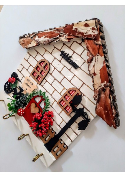 Duvar Anahtarlık Hediye Çeyizlik Kurdeleli Ahşap 27 x 27 Mdf Anahtarlık Askısı fırsatları