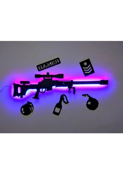 Sniper Bora 12 Isminize Özel Keskin Nişancı Silahı LED Tablo 5 Figür Hediyeli Toplam 6 Parça 70CM
