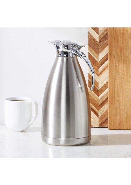 2l Termal Kahve Sürahisi, Zarif Kavisli Sap, Yüksek Kalite Paslanmaz Çelik