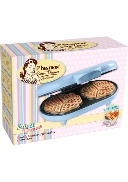 Çift Kalp Waffle Makinesi, 700W, Yapışmaz Kaplama, Mavi Renk, Lezzetli Waffle'lar Için Ideal