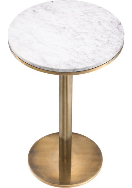 Yan Sehpa Tavolara Beyaz Mermer ve Pirinç Kaplama Şıklığı