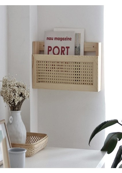 Ahşap Hazeran Rattan Duvar Rafı Çocuk Odası Montessori Kitaplık