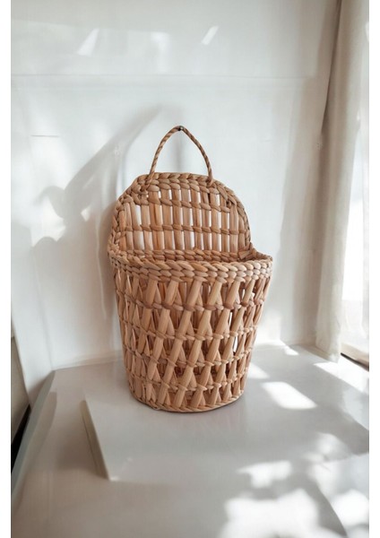 Hasır Yuvarlak Dekoratif Gazetelik Çiçeklik Raf