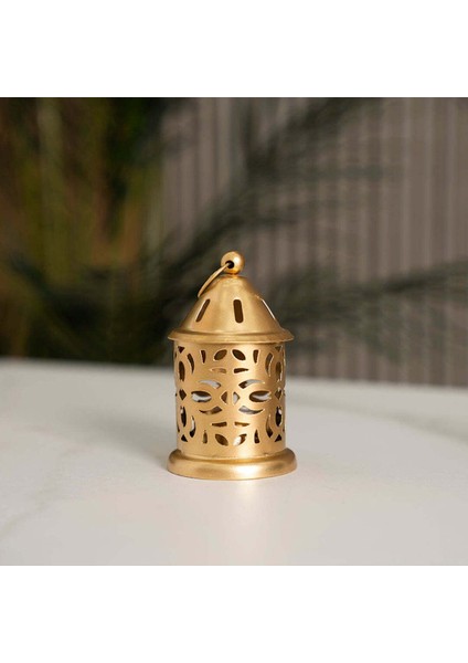 Altın Metal Kesim Desenli Fener 10.5 Cm, Modern Tasarım