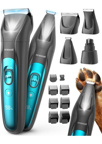 4'ü 1 Arada Sessiz Köpek Kedi Tıraş Makinesi LED Işıklı, 2000 Mah Şarjlı, Tırnak ve Pati Tıraş Aleti