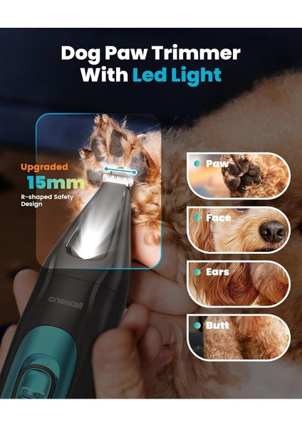 4'ü 1 Arada Sessiz Köpek Kedi Tıraş Makinesi LED Işıklı, 2000 Mah Şarjlı, Tırnak ve Pati Tıraş Aleti