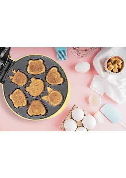 Mini Kurabiye Makinesi Hayvan Motifli, Mini Waffle Kalıbı, Pişirme Göstergeli ve Yapışmaz Kaplamalı modelleri