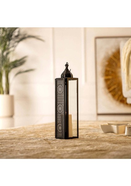 Siyah Metal Kesim Işlemeli Fener 39 cm , Modern Tasarım