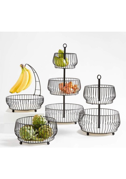 Cora Siyah 2 Katlı Meyve Sepeti, Zarif ve Fonksiyonel Tasarım fiyatları