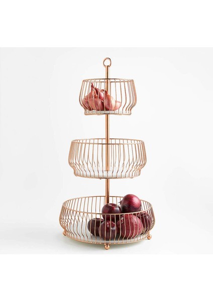 Cora Bakır 3 Katlı Mermer Meyve Sepeti, Şık ve Fonksiyonel Tasarım