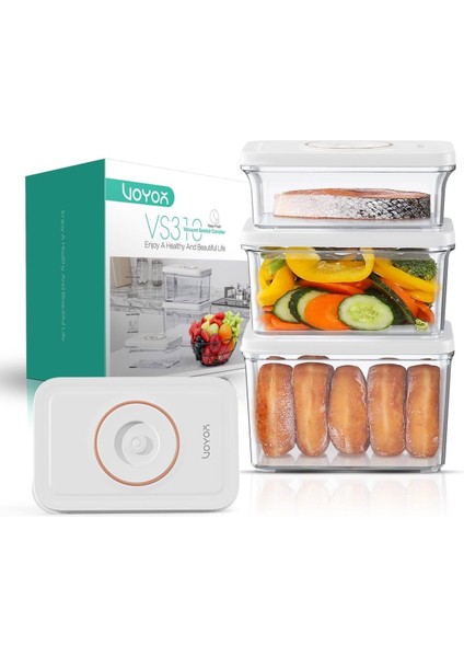 Vakumlu Kap, 3 Farklı Boyut, Yeniden Kullanılabilir, Aşınmaya Dayanıklı Gıda Saklama Kutusu