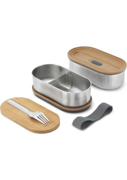 Çelik Bento Kutusu, Çift Katmanlı, 1l Kapasiteli, Bambu Kapak
