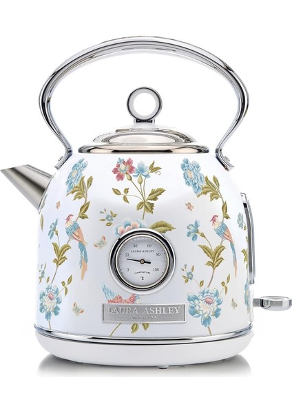 El Yapımı Motifli Elveden White Kablosuz Su Isıtıcı 1.7l, Termometreli, 2.2 Kw, Aşırı Isınma Koruma