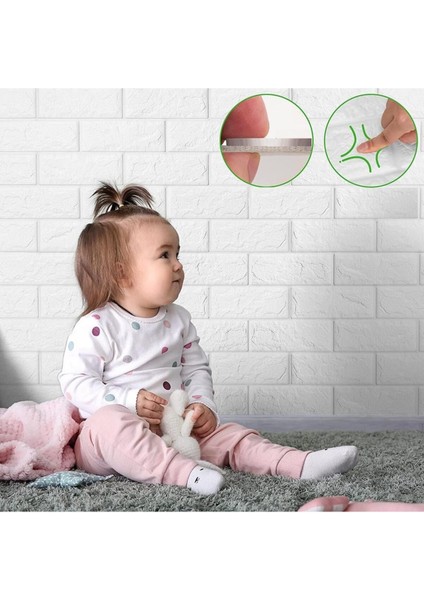 50CMX500CM 2,5 M2 1 Adet Yapışkanlı Duvar Kağıdı Esnek Köpük Paneli Beyaz 3D Tuğla Desen Ev Ofis