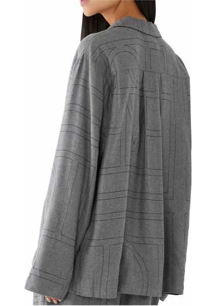 Monogram Desenli Flanel Pijama Üstü modelleri