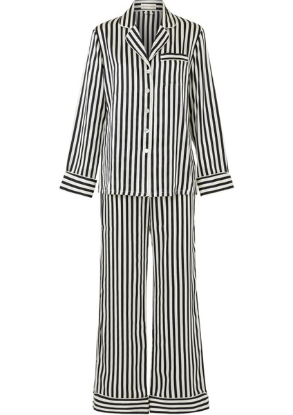 Şık Lila Çizgili Ipek Pijama Takımı