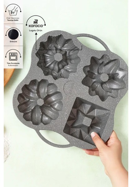 Cake Pro 4'lü Antrasit Döküm Kek Kalıbı