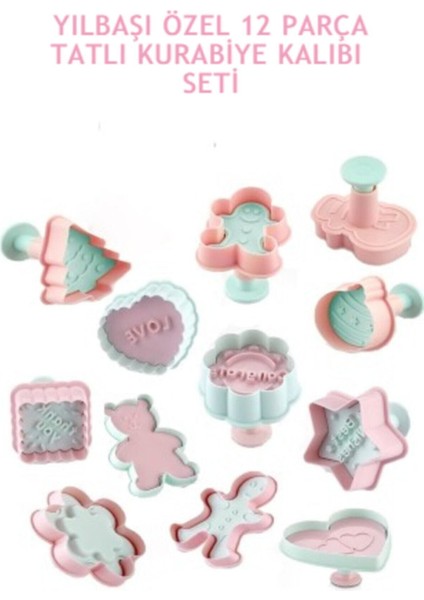 12 Adet Basmalı Kopat Kurabiye Kalıbı Seti Gingerbreadman Çam Ağacı Yılbaşı Özel Kurabiye