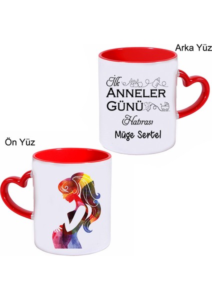 İlk Anneler Günü Hatırası Anne Adayına Anneler Günü Hediyesi Isimli Kalpli Kupa Bardak