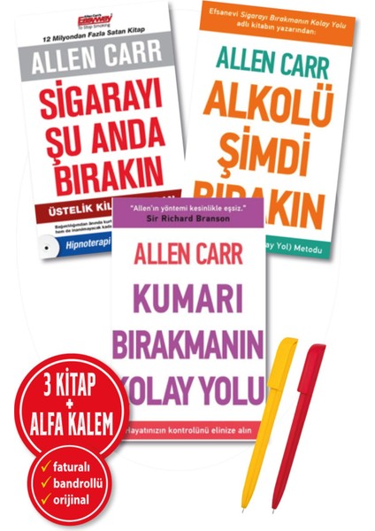 Alfa Kalem+ Allen Carr 3 Kitap (Ku-Marı Bırakmanın Kolay Yolu+Al-Kolü+Siga-Rayı Şu Anda Bırakın)