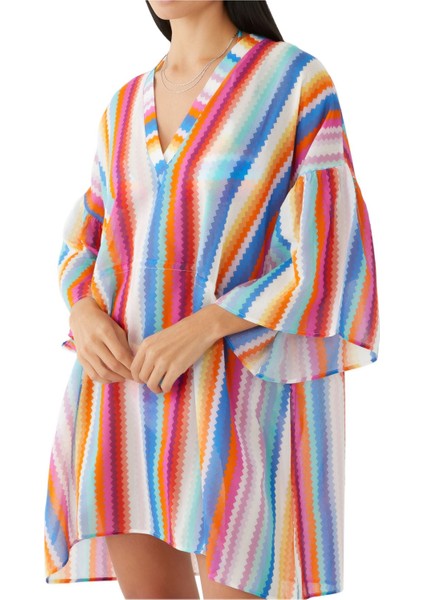 Yazlık Kaftan - Kırmızı Çok Renkli