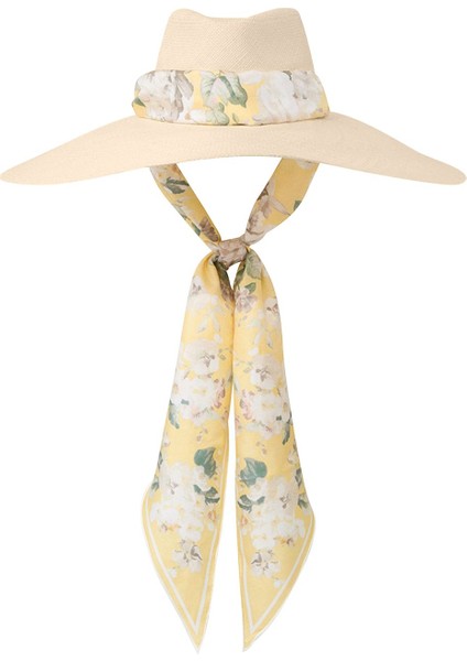 Uzun Kenarlı Çiçekli Hasır Şapka