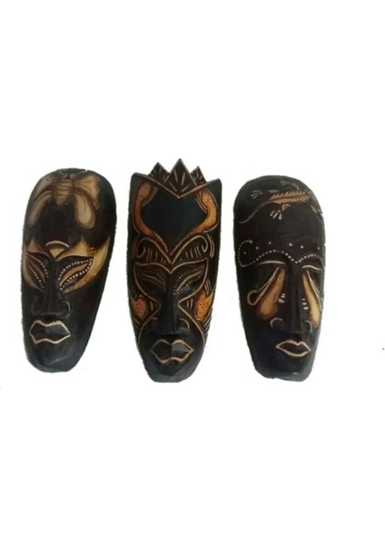 3 Adet Dekoratif Ahşap Mask Tiyatro Maskesi 20 cm