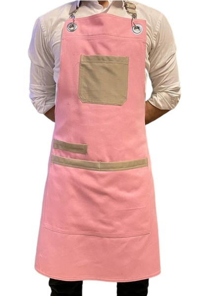 Pembe Trend Önlük Cafe Restoran Ayarlanabilir Askılı Önlük Model