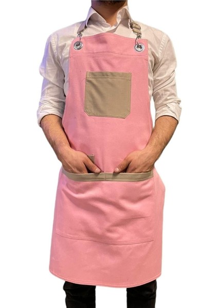 Pembe Trend Önlük Cafe Restoran Ayarlanabilir Askılı Önlük Model