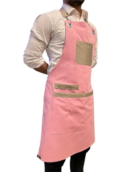 Pembe Trend Önlük Cafe Restoran Ayarlanabilir Askılı Önlük Model