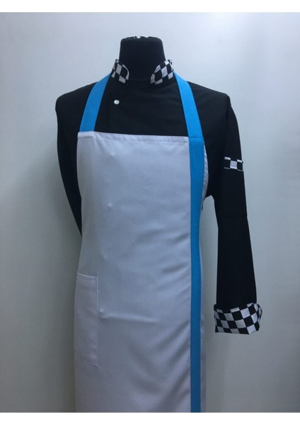Boyudan Askılı Aşçı-Mutfak-Restorant-Garson Önlüğü (Turkuaz Bantlı)