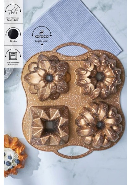 Cake Pro 4'lü Gold Döküm Kek Kalıbı Altın