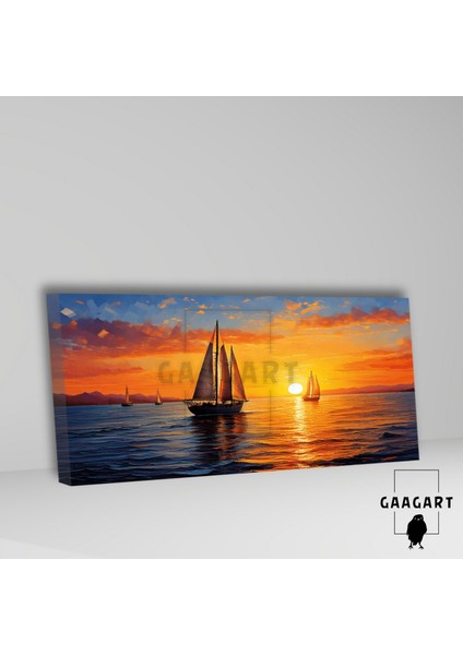 Panoramik Kanvas Duvar Tablosu Soyut Yağlı Boya Görünümlü Sunset Yelkenliler fiyatları