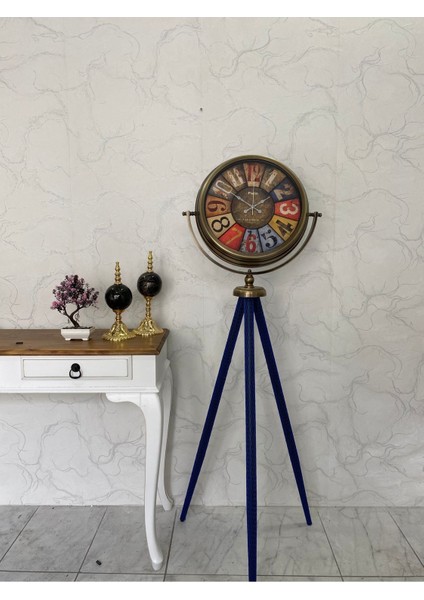 150 cm Dekoratif Tripod Ayaklı Tüm Aksamları Metal Eskitme Kaplama Saat