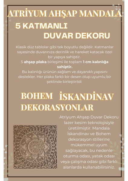 Atriyum Mandala Ham Ahşap Duvar Dekoru Bohem ve Iskandinav Ev Dekorasyonları Için Mükemmel Seçim