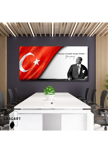 Panoramik Kanvas Makam Panosu Atatürk ve Bayrak ‘’hayatta En Hakiki Mürşit Ilimdir. ‘’