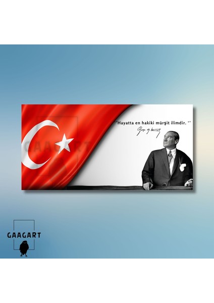 Panoramik Kanvas Makam Panosu Atatürk ve Bayrak ‘’hayatta En Hakiki Mürşit Ilimdir. ‘’ fiyatları