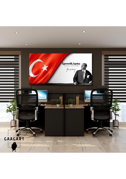 Panoramik Kanvas Makam Panosu Atatürk ve Bayrak \'\'egemenlik, Kayıtsız Şartsız Ulusundur. \'\'