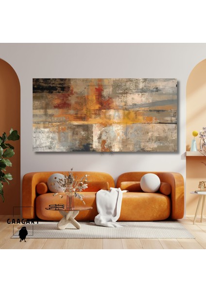 Panoramik Kanvas Duvar Tablosu Yağlı Boya Görünümlü Soyut Kiremit Desen