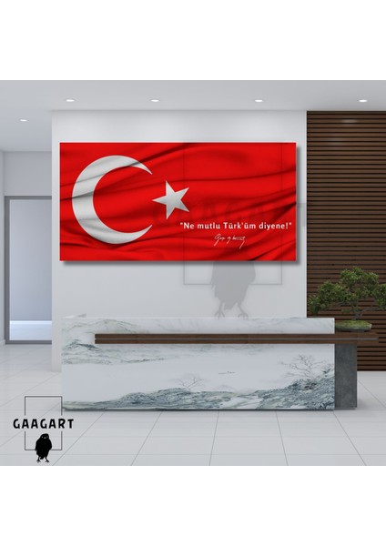 Panoramik Kanvas Makam Panosu Türk Bayrağı Atatürk \"ne Mutlu Türk\'üm Diyene!\"