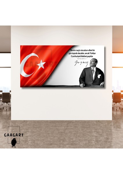 Panoramik Kanvas Makam Panosu Atatürk ve Bayrak Benim Naçiz Vücudum Elbet Bir Gün Toprak Olacaktır.
