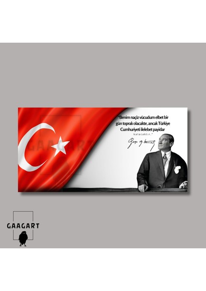Panoramik Kanvas Makam Panosu Atatürk ve Bayrak Benim Naçiz Vücudum Elbet Bir Gün Toprak Olacaktır.