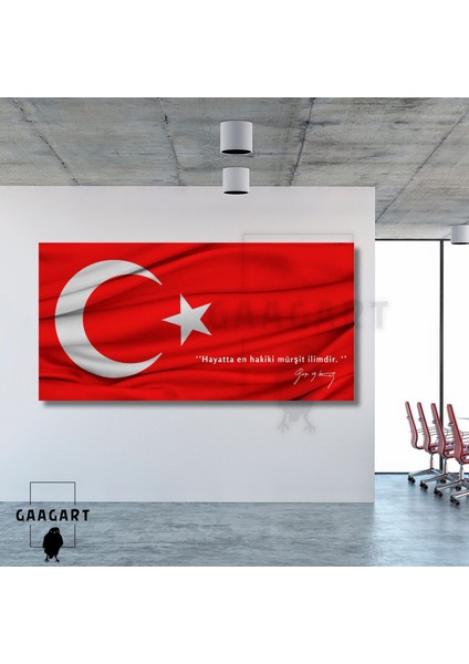 Panoramik Kanvas Makam Panosu Türk Bayrağı Atatürk ‘’hayatta En Hakiki Mürşit Ilimdir. ‘’