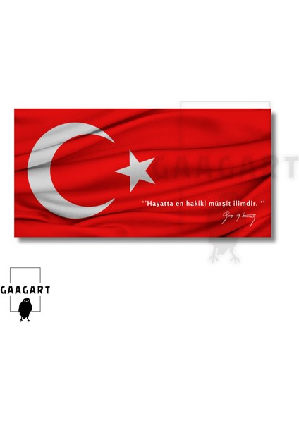 Panoramik Kanvas Makam Panosu Türk Bayrağı Atatürk ‘’hayatta En Hakiki Mürşit Ilimdir. ‘’